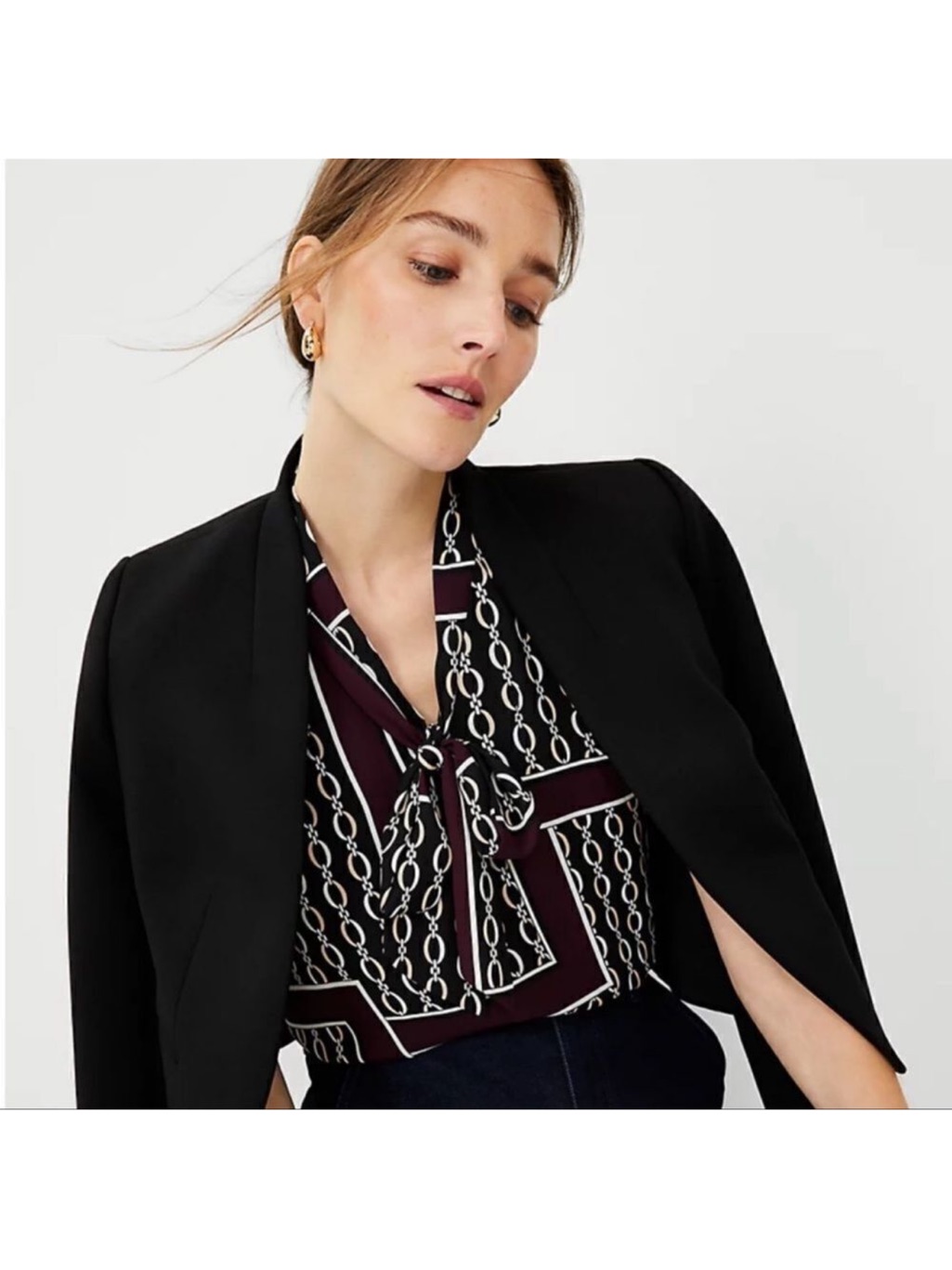 Ann Taylor Sp Burgundy Black Ivory White Chainlink Sleeveless Shell Tie Blouse